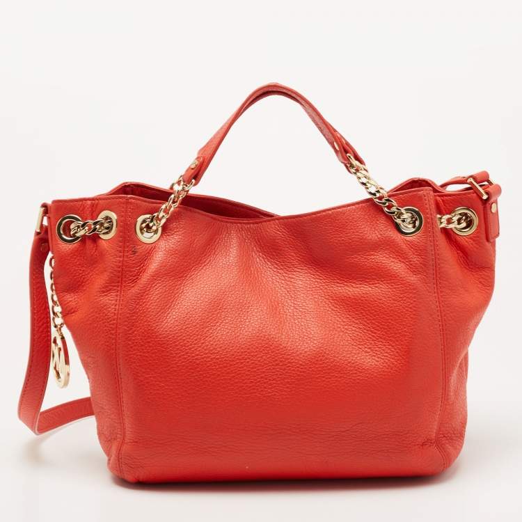 Pre Owned MICHAEL Michael Kors Red Leather Chain Tote