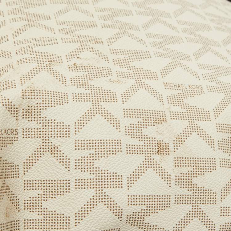 Pre Owned MICHAEL Michael Kors Ivory Signature Coated Canvas and Leather Jet Set Zip Tote 