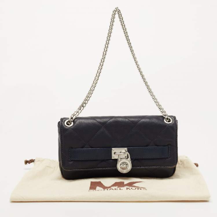 Pre Owned Michael Kors Navy Blue Quilted Leather Hamilton Chain Shoulder Bag