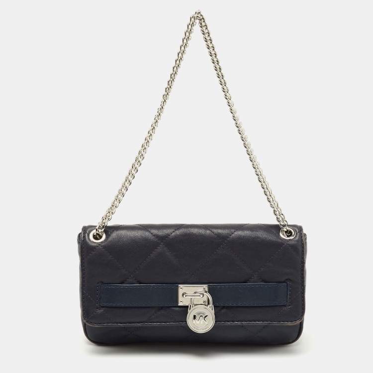 Michael Kors Navy Blue Quilted Leather Hamilton Chain Shoulder Bag
