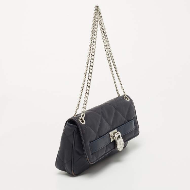 Pre Owned Michael Kors Navy Blue Quilted Leather Hamilton Chain Shoulder Bag