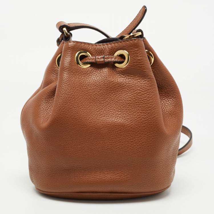 Pre Owned MICHAEL Michael Kors Tan Leather Drawstring Bucket Bag