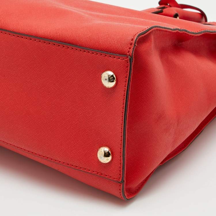 Pre Owned MICHAEL Michael Kors Orange Saffiano Leather Hamilton North South Tote