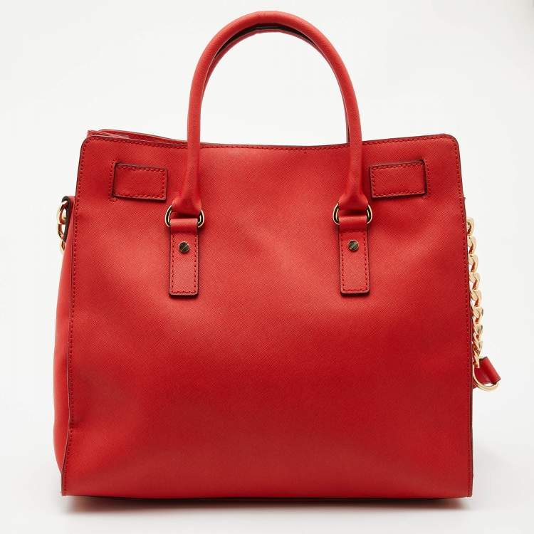 Pre Owned MICHAEL Michael Kors Orange Saffiano Leather Hamilton North South Tote