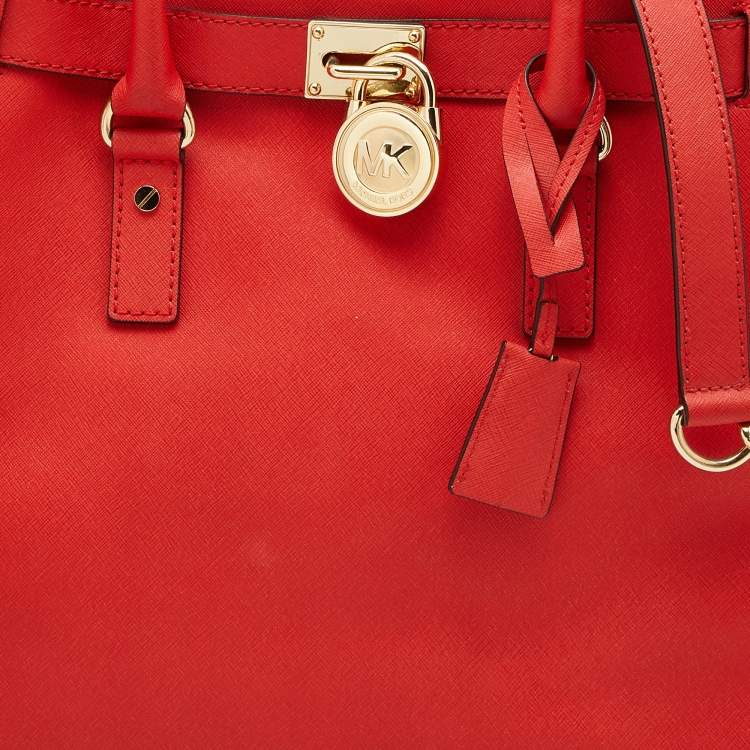 Pre Owned MICHAEL Michael Kors Orange Saffiano Leather Hamilton North South Tote
