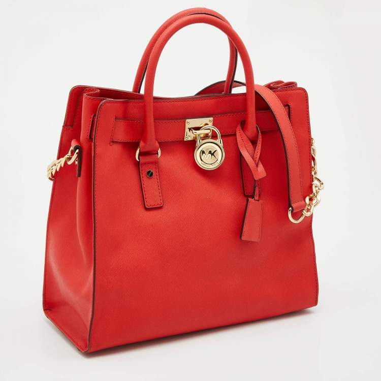 Pre Owned MICHAEL Michael Kors Orange Saffiano Leather Hamilton North South Tote