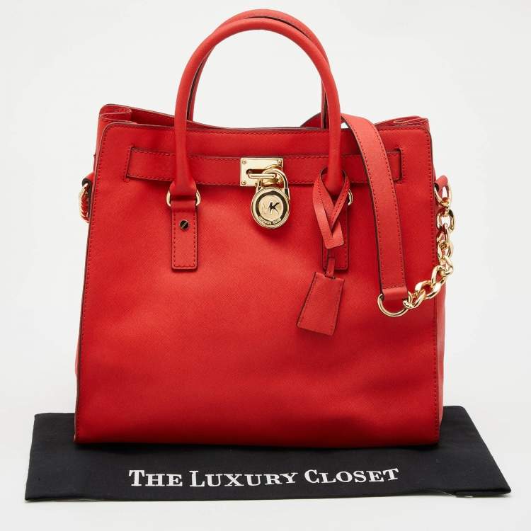 Pre Owned MICHAEL Michael Kors Orange Saffiano Leather Hamilton North South Tote