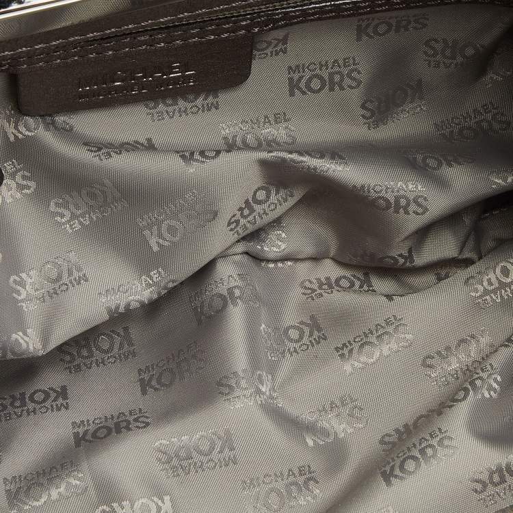 Pre Owned MICHAEL Michael Kors Metallic Grey Leather Top Handle Frame Clutch