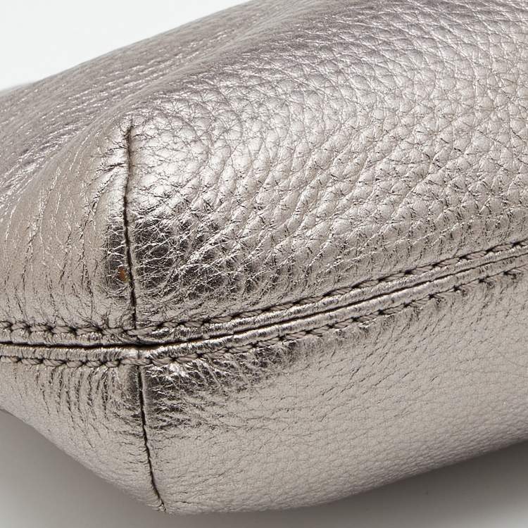 Pre Owned MICHAEL Michael Kors Metallic Grey Leather Top Handle Frame Clutch