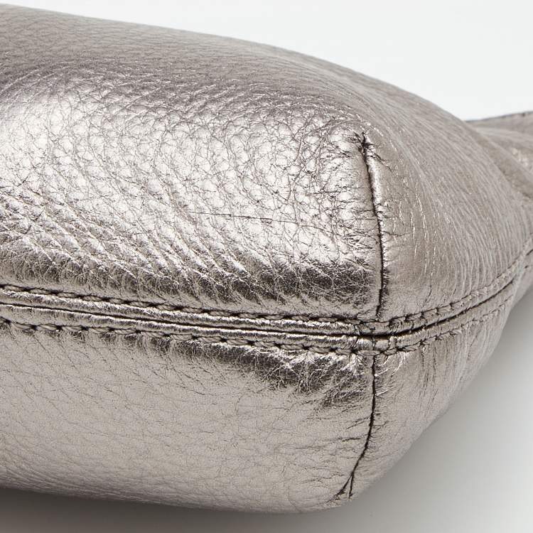 Pre Owned MICHAEL Michael Kors Metallic Grey Leather Top Handle Frame Clutch