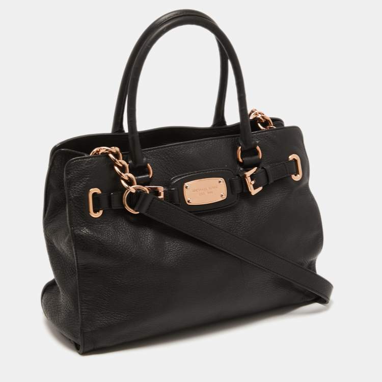 Pre Owned MICHAEL Michael Kors Black Leather East West Hamilton Tote