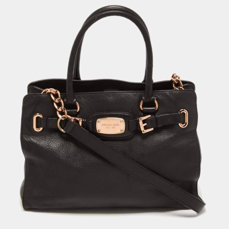 Pre Owned MICHAEL Michael Kors Black Leather East West Hamilton Tote