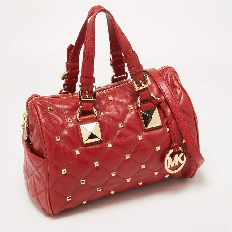 Pre Owned MICHAEL Michael Kors Red Quilted Studded Leather Grayson Satchel