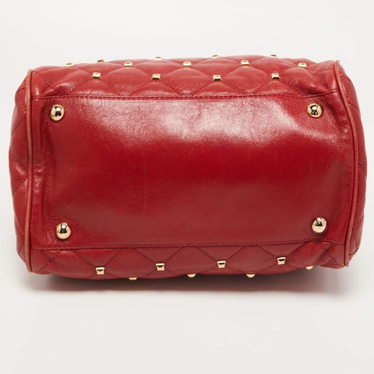 Pre Owned MICHAEL Michael Kors Red Quilted Studded Leather Grayson Satchel