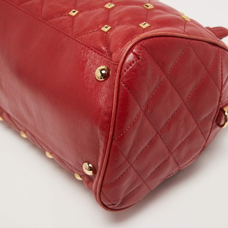Pre Owned MICHAEL Michael Kors Red Quilted Studded Leather Grayson Satchel