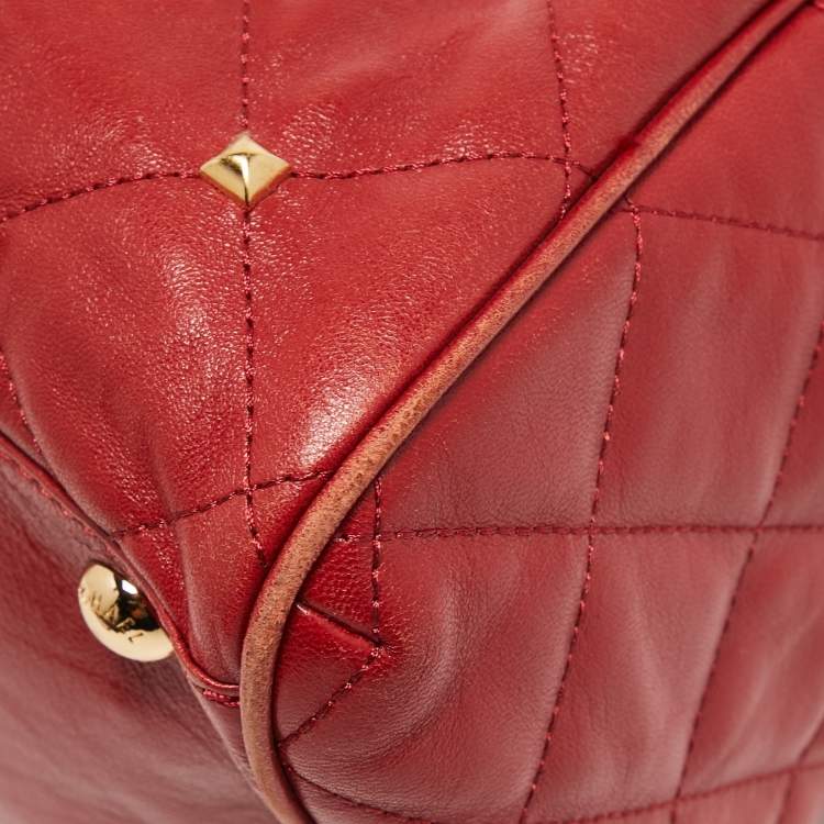 Pre Owned MICHAEL Michael Kors Red Quilted Studded Leather Grayson Satchel