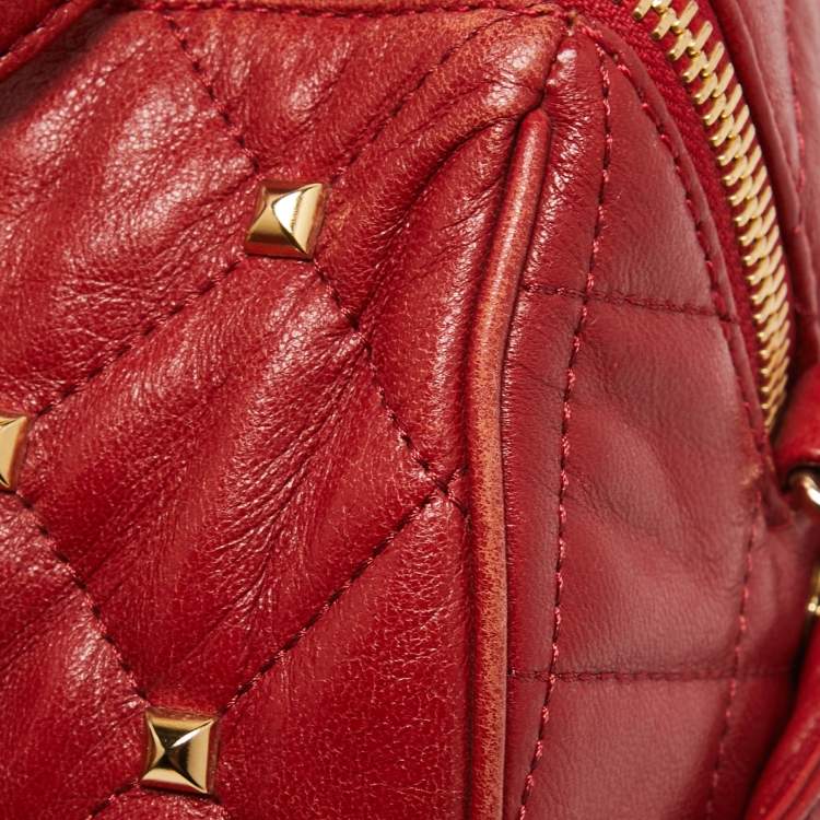 Pre Owned MICHAEL Michael Kors Red Quilted Studded Leather Grayson Satchel