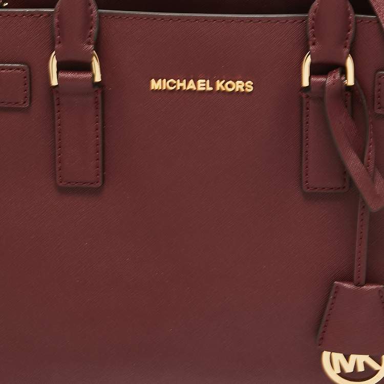 Pre Owned MICHAEL Michael Kors Burgundy Leather Medium East West Dillon Tote