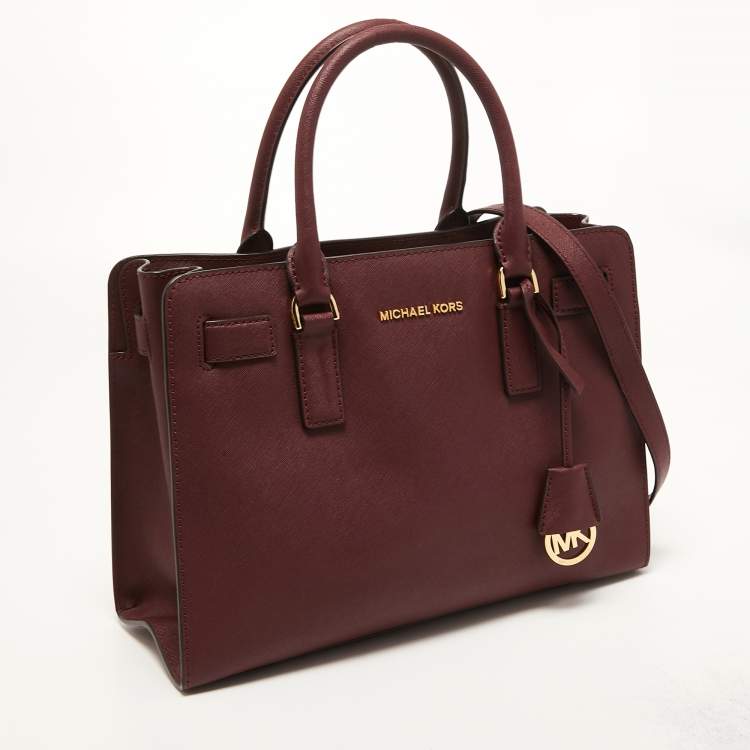 Pre Owned MICHAEL Michael Kors Burgundy Leather Medium East West Dillon Tote