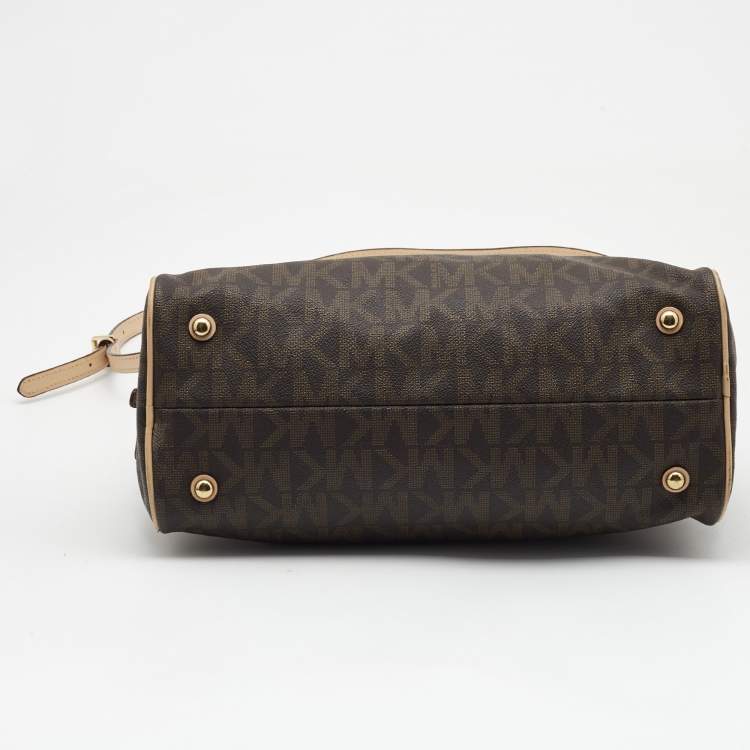 Pre Owned MICHAEL Michael Kors Brown Coated Canvas Large MK Signature Satchel