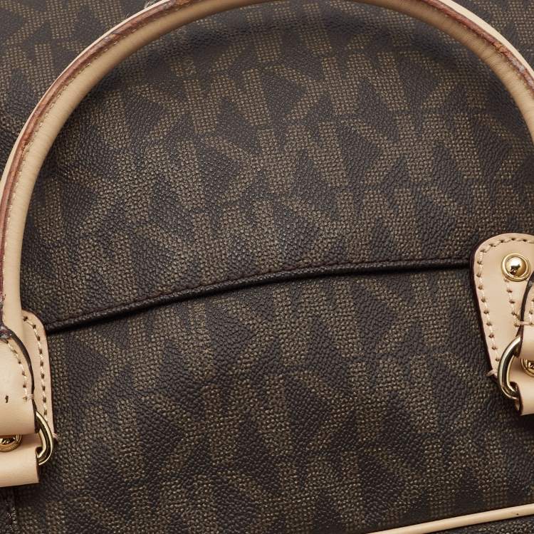 Pre Owned MICHAEL Michael Kors Brown Coated Canvas Large MK Signature Satchel