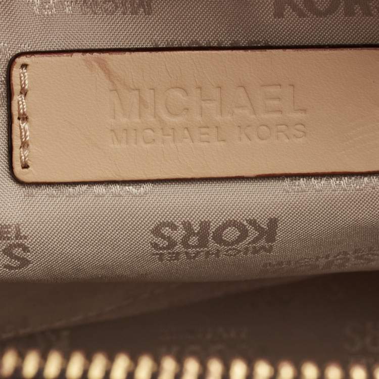 Pre Owned MICHAEL Michael Kors Brown Coated Canvas Large MK Signature Satchel