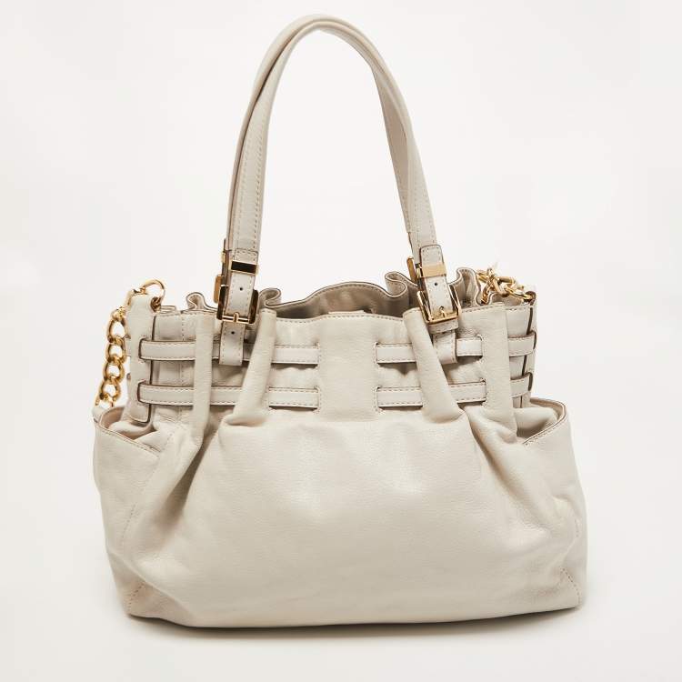 مملوكة مسبقًا MICHAEL Michael Kors Off White Leather Large Edie Shoulder Bag