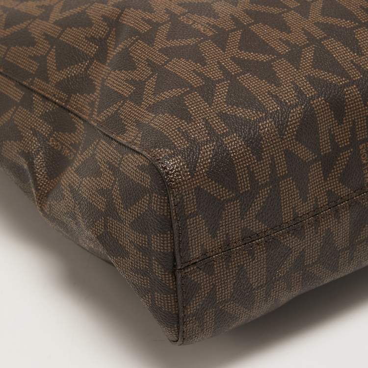 Pre Owned MICHAEL Michael Kors Brown Signature Coated Canvas and Leather Jet Set Tote