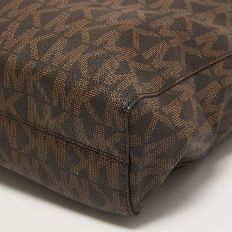 Pre Owned MICHAEL Michael Kors Brown Signature Coated Canvas and Leather Jet Set Tote