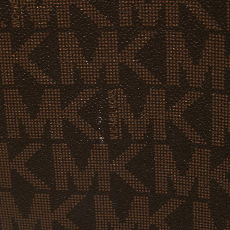 Pre Owned MICHAEL Michael Kors Brown Signature Coated Canvas and Leather Jet Set Tote