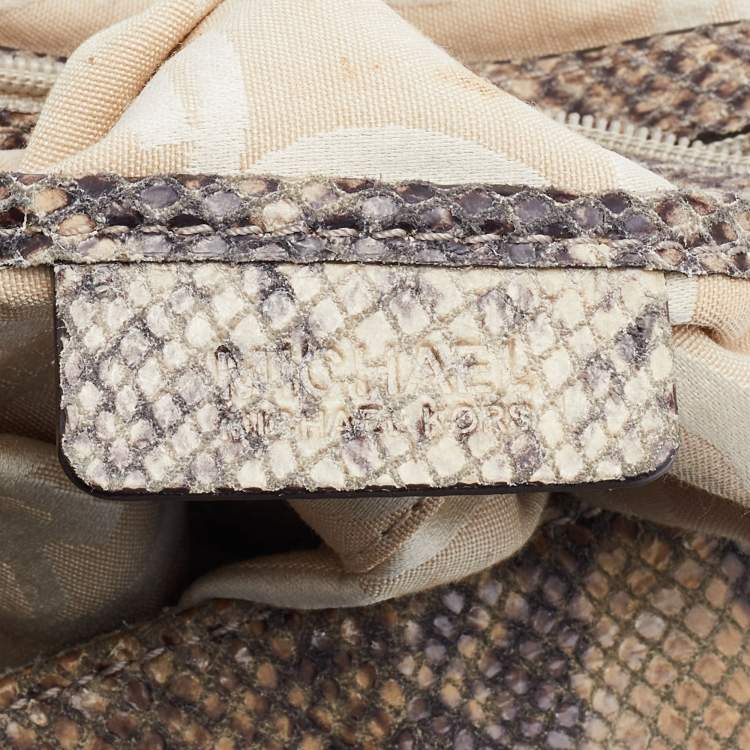 Pre Owned MICHAEL Michael Kors Beige Snakeskin Embossed Leather Cynthia Shoulder Bag