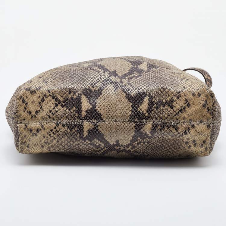 Pre Owned MICHAEL Michael Kors Beige Snakeskin Embossed Leather Cynthia Shoulder Bag