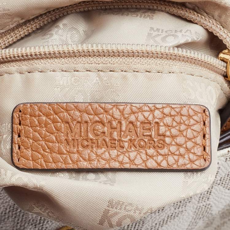 Pre Owned MICHAEL Michael Kors Ivory/Tan Signature Coated Canvas and Leather Crossbody Bag