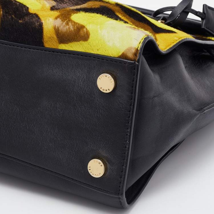 Pre Owned MICHAEL Michael Kors Black/Yellow Camouflage Calfhair and Leather Hamilton Tote