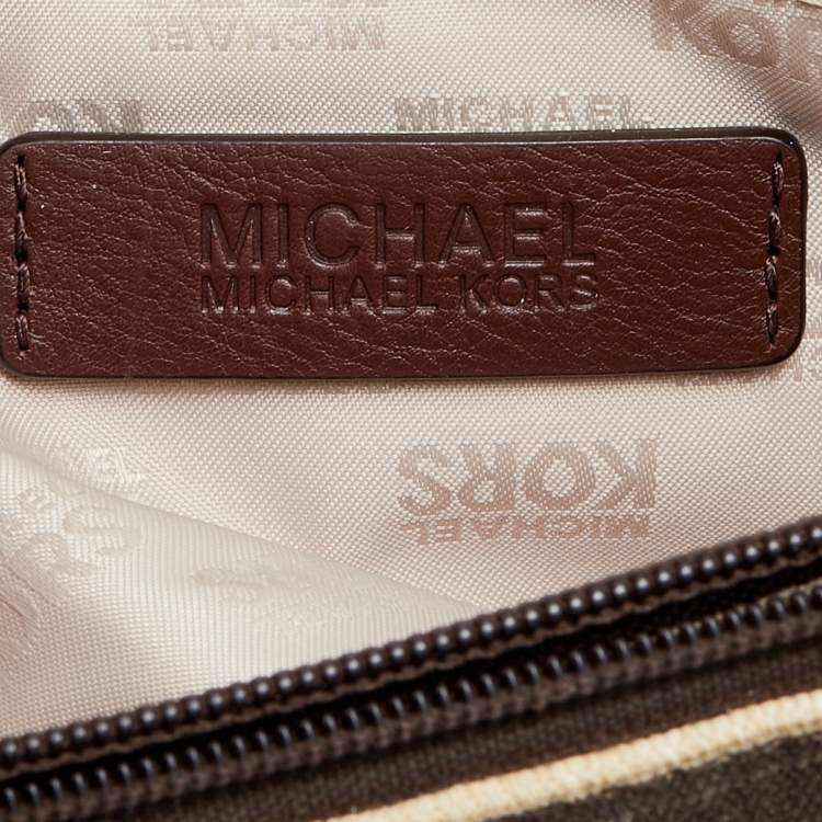 Pre Owned MICHAEL Michael Kors Brown Printed Canvas and Leather East West Hamilton Tote