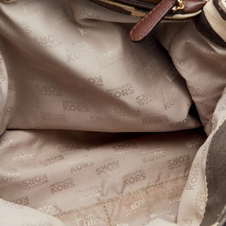 Pre Owned MICHAEL Michael Kors Brown Printed Canvas and Leather East West Hamilton Tote