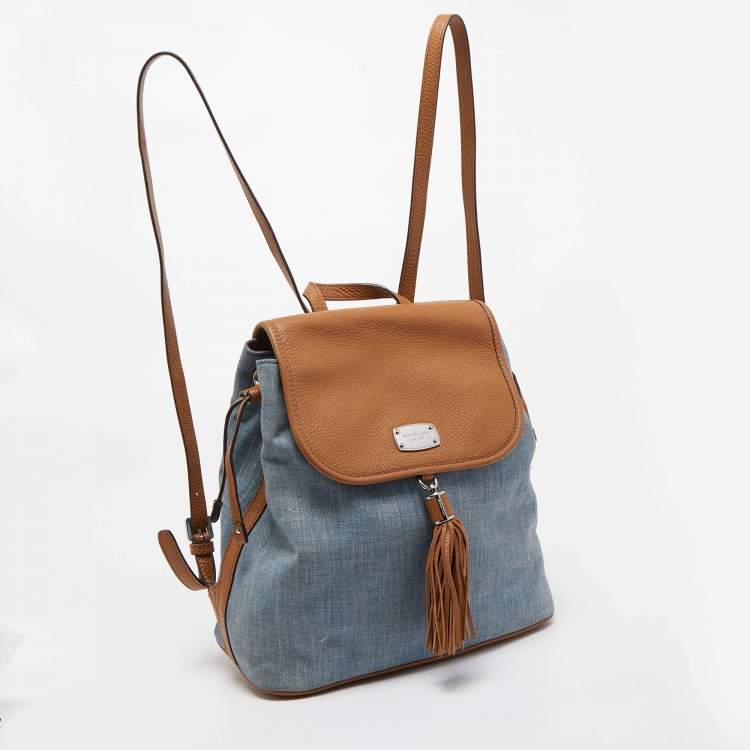 Pre Owned MICHAEL Michael Kors Blue/Brown Denim and Leather Drawstring Backpack