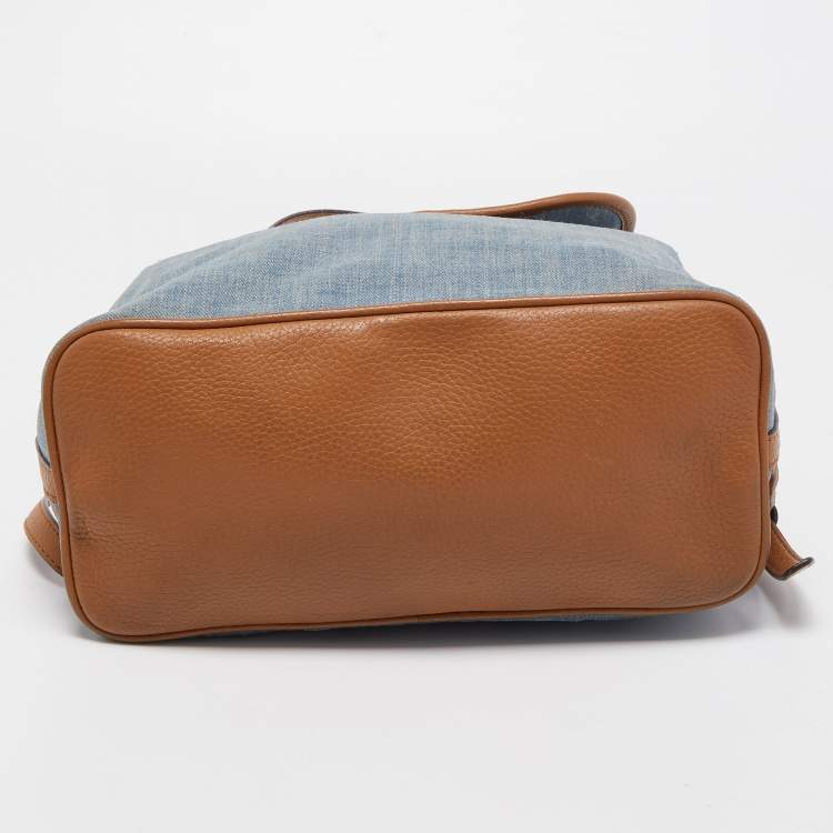 Pre Owned MICHAEL Michael Kors Blue/Brown Denim and Leather Drawstring Backpack