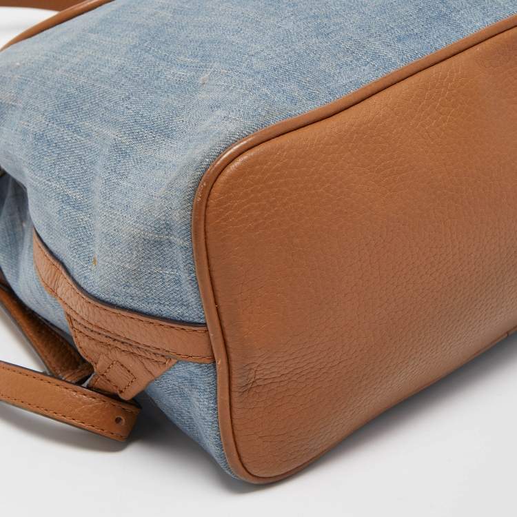 Pre Owned MICHAEL Michael Kors Blue/Brown Denim and Leather Drawstring Backpack
