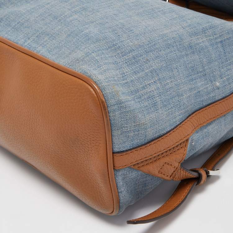 Pre Owned MICHAEL Michael Kors Blue/Brown Denim and Leather Drawstring Backpack