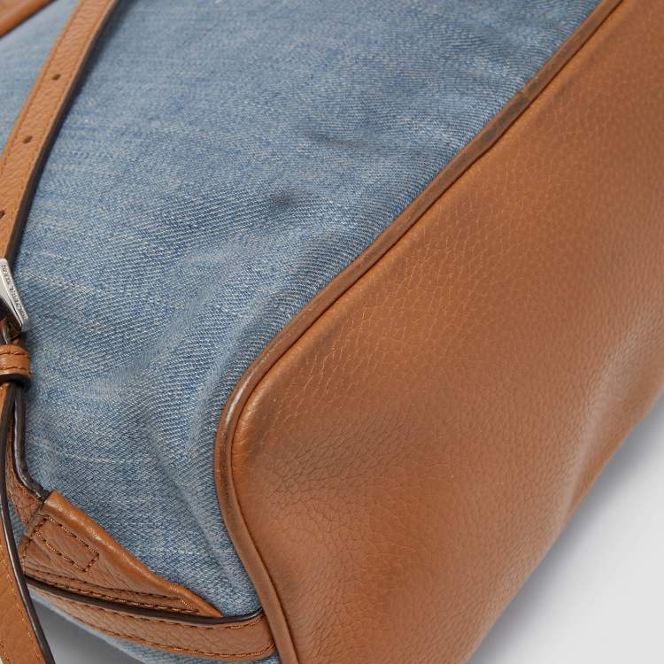 Pre Owned MICHAEL Michael Kors Blue/Brown Denim and Leather Drawstring Backpack