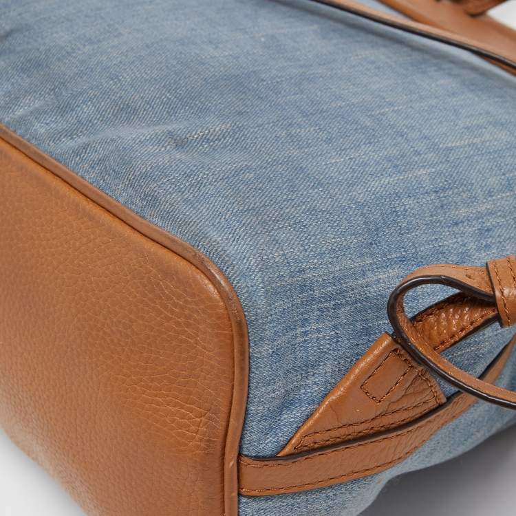 Pre Owned MICHAEL Michael Kors Blue/Brown Denim and Leather Drawstring Backpack