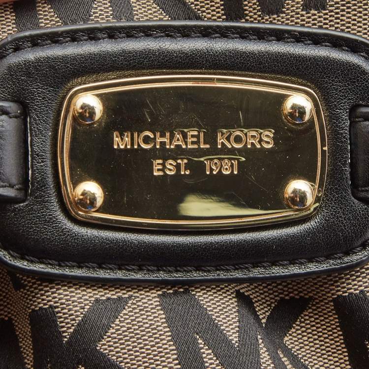 Pre Owned MICHAEL Michael Kors Black/Beige Signature Canvas, Leather Gansevoort Tote