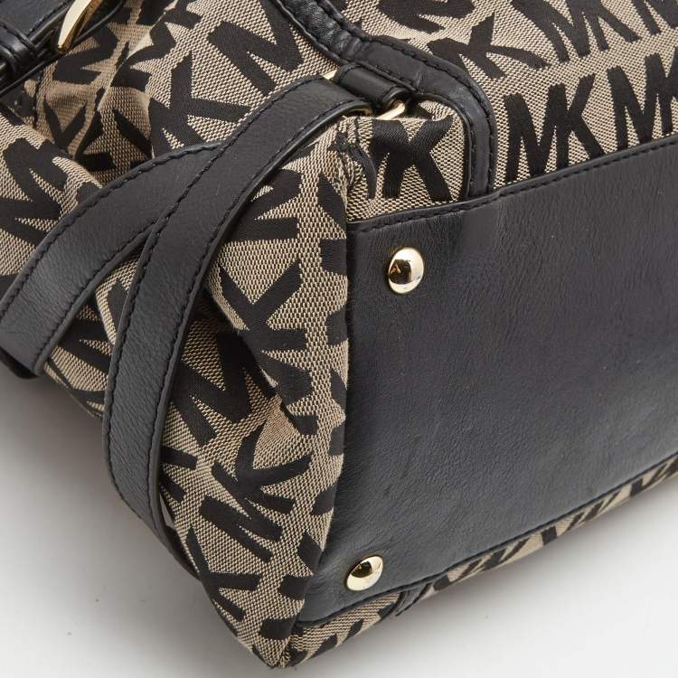 Pre Owned MICHAEL Michael Kors Black/Beige Signature Canvas, Leather Gansevoort Tote