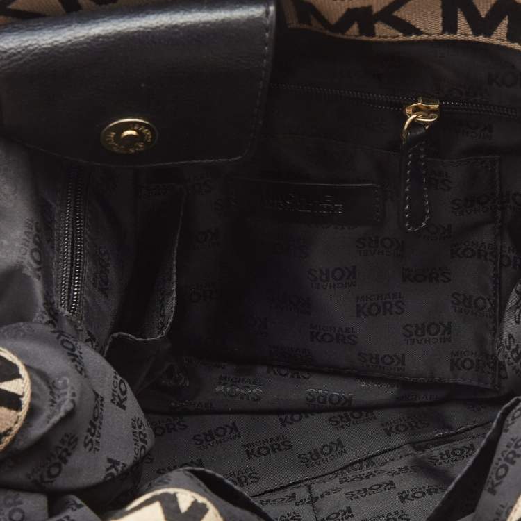 Pre Owned MICHAEL Michael Kors Black/Beige Signature Canvas, Leather Gansevoort Tote