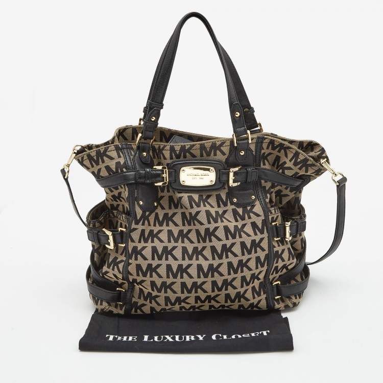 Pre Owned MICHAEL Michael Kors Black/Beige Signature Canvas, Leather Gansevoort Tote