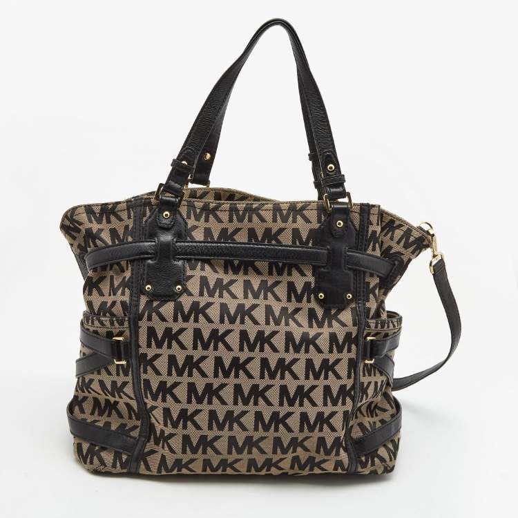 Pre Owned MICHAEL Michael Kors Black/Beige Signature Canvas, Leather Gansevoort Tote