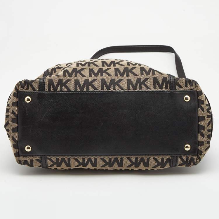 Pre Owned MICHAEL Michael Kors Black/Beige Signature Canvas, Leather Gansevoort Tote