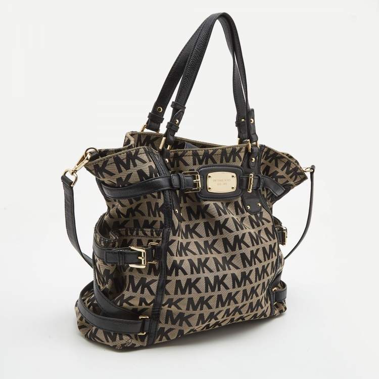 Pre Owned MICHAEL Michael Kors Black/Beige Signature Canvas, Leather Gansevoort Tote