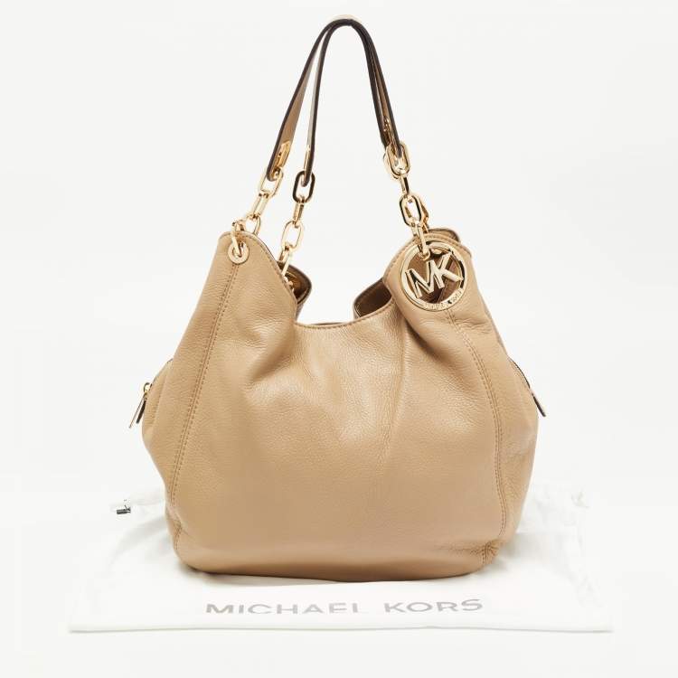 Pre Owned MICHAEL Michael Kors Beige Leather Fulton Shoulder Bag